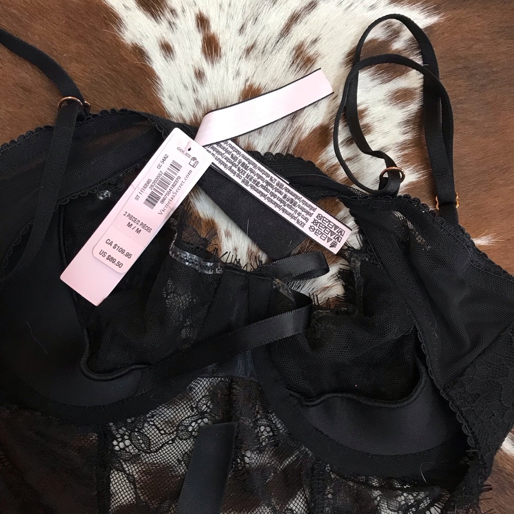 NWT Victoria’s Secret Black Wicked La Fleur Open Back Babydoll Lingerie Top Sz M - Picture 6 of 8